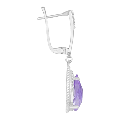 BUY BRAZILIAN AMETHYST GEMSTONE BIG STONE EARRINGS IN STERLING SILVER